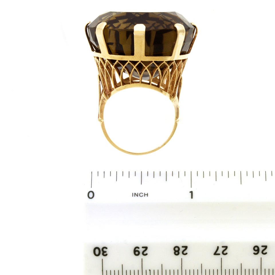 Sixties 80 Carat Citrine Gold Cocktail Ring at 1stDibs