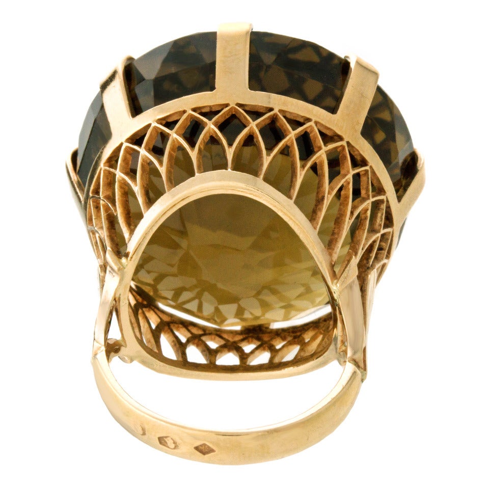 Sixties 80 Carat Citrine Gold Cocktail Ring 3