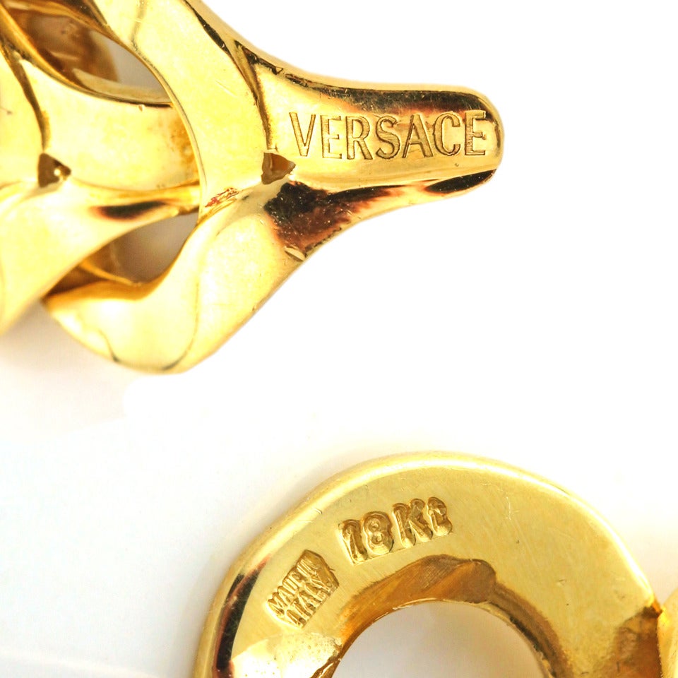 Versace Modernist Gold Dangle Earrings 1