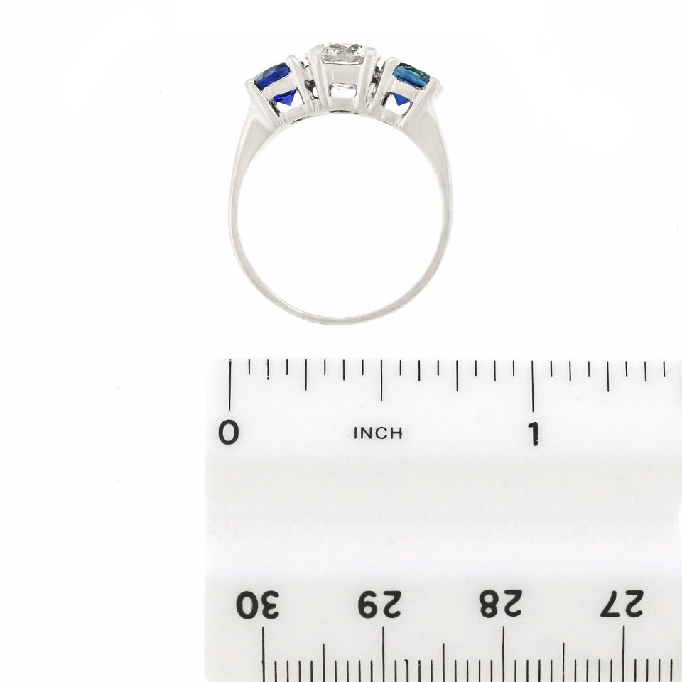 3 Stone GIA Cert Diamond Sapphire Platinum Ring 1