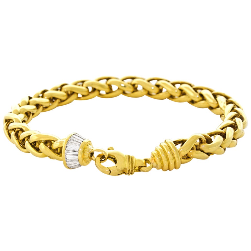 Russian Diamond Gold Braid Chain Bracelet
