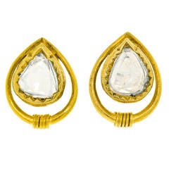 Retro High Karat Mogul Diamond Gold Earrings