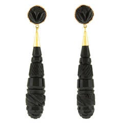 Georgian Jet Gold dangle Earrings