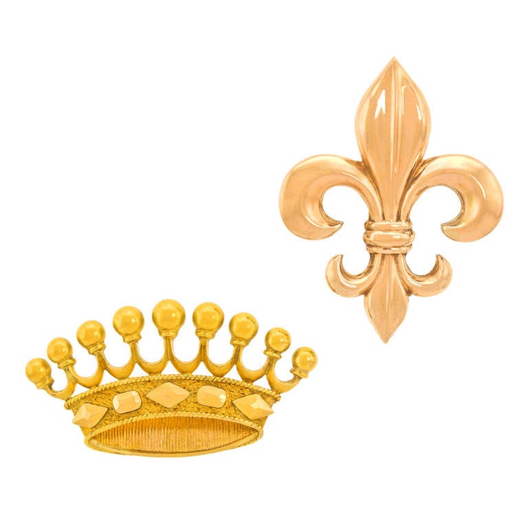 Grouping of Four Fleur-de-Lis and Crown Brooches 2