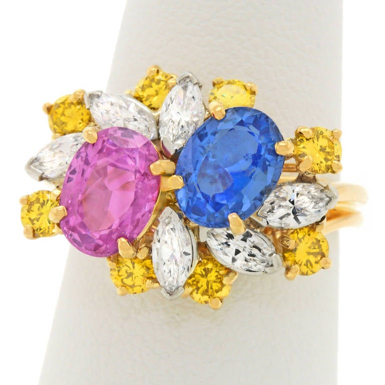 Oscar Heyman Sapphire Diamond Ring In Excellent Condition In Litchfield, CT
