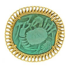 Carved Turquoise Crab Brooch