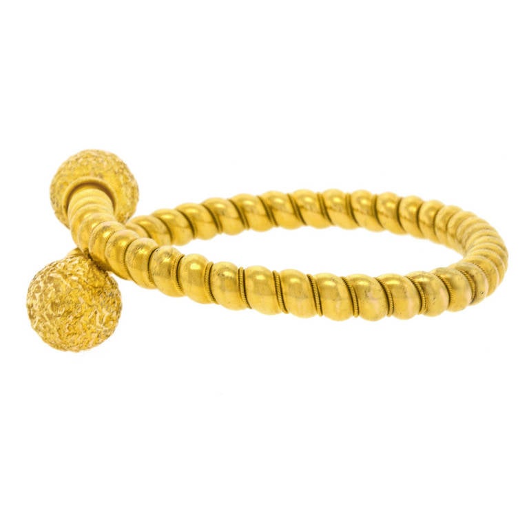 Antique Etruscan Taste Gold Bangle Bracelet In Excellent Condition In Litchfield, CT