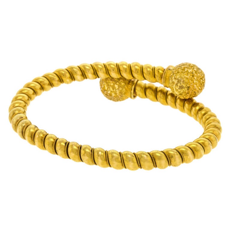 Antique Etruscan Taste Gold Bangle Bracelet 1