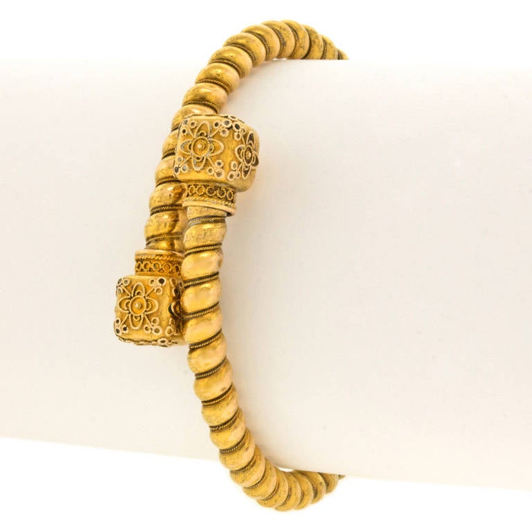 Victorian Antique Etruscan Taste Gold Bangle Bracelet