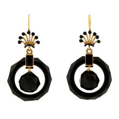 Antique Victorian Enamel Onyx Earrings