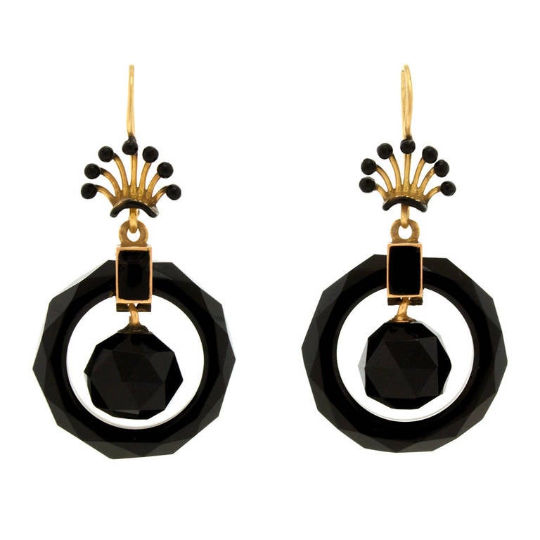 Victorian Enamel Onyx Earrings