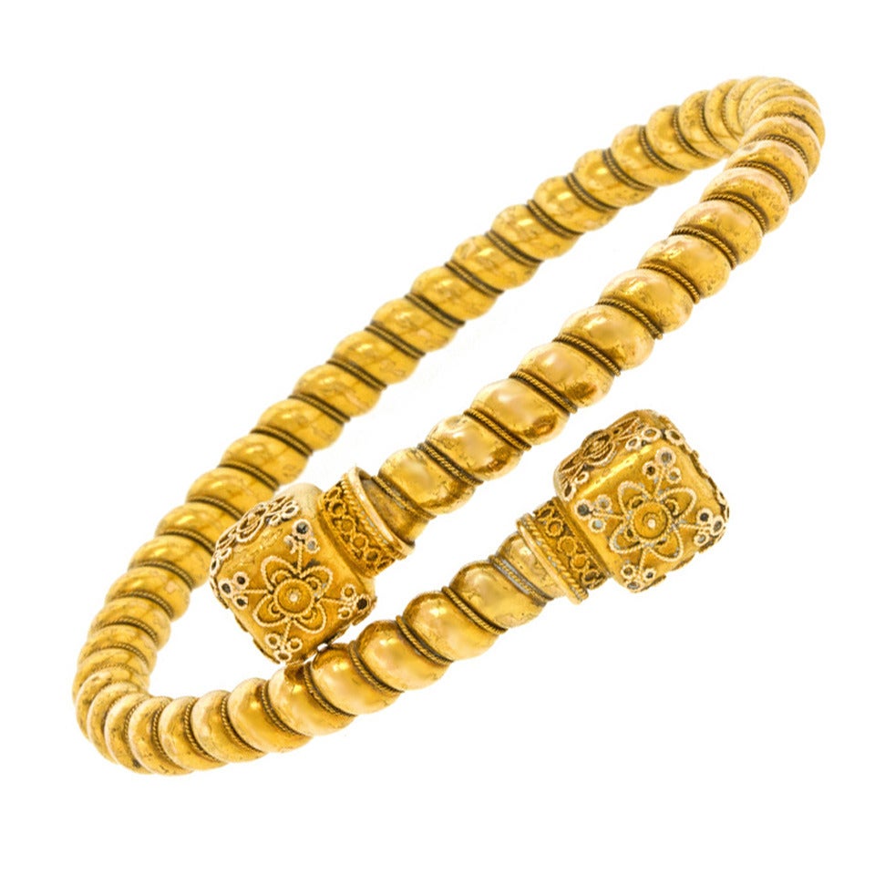 Antique Etruscan Taste Gold Bangle Bracelet