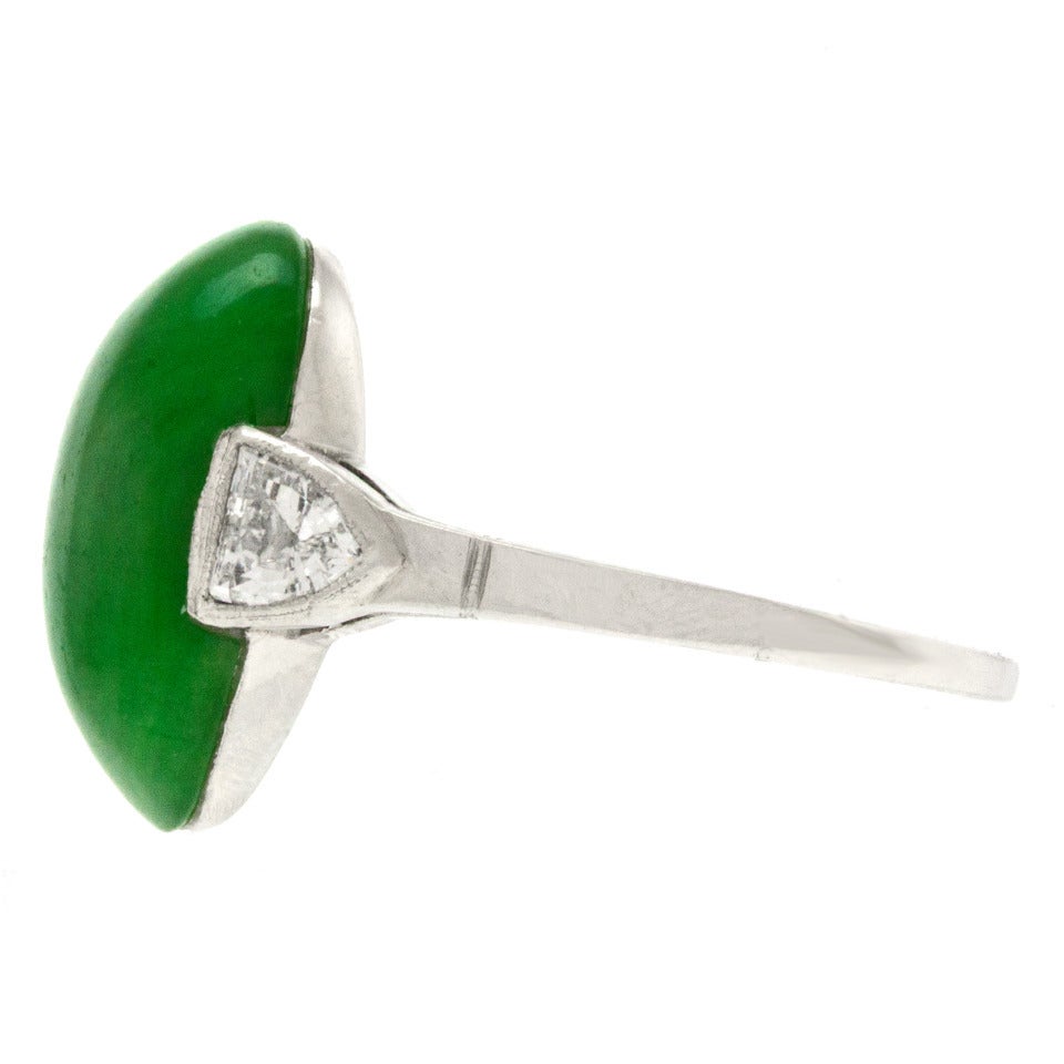 F & F Felger Art Deco Natural Jade Diamond Ring 1