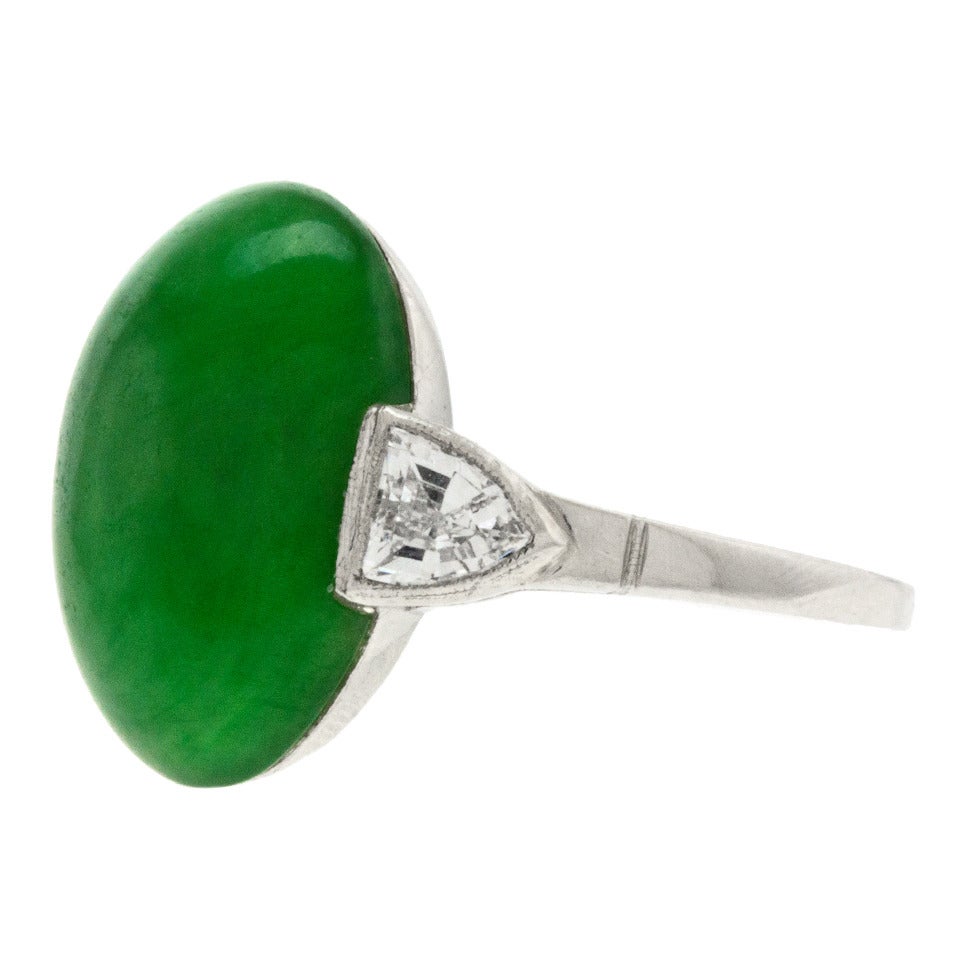 F & F Felger Art Deco Natural Jade Diamond Ring 2