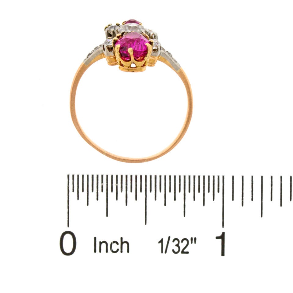 Antique Ruby Diamond Gold Crown Ring 1