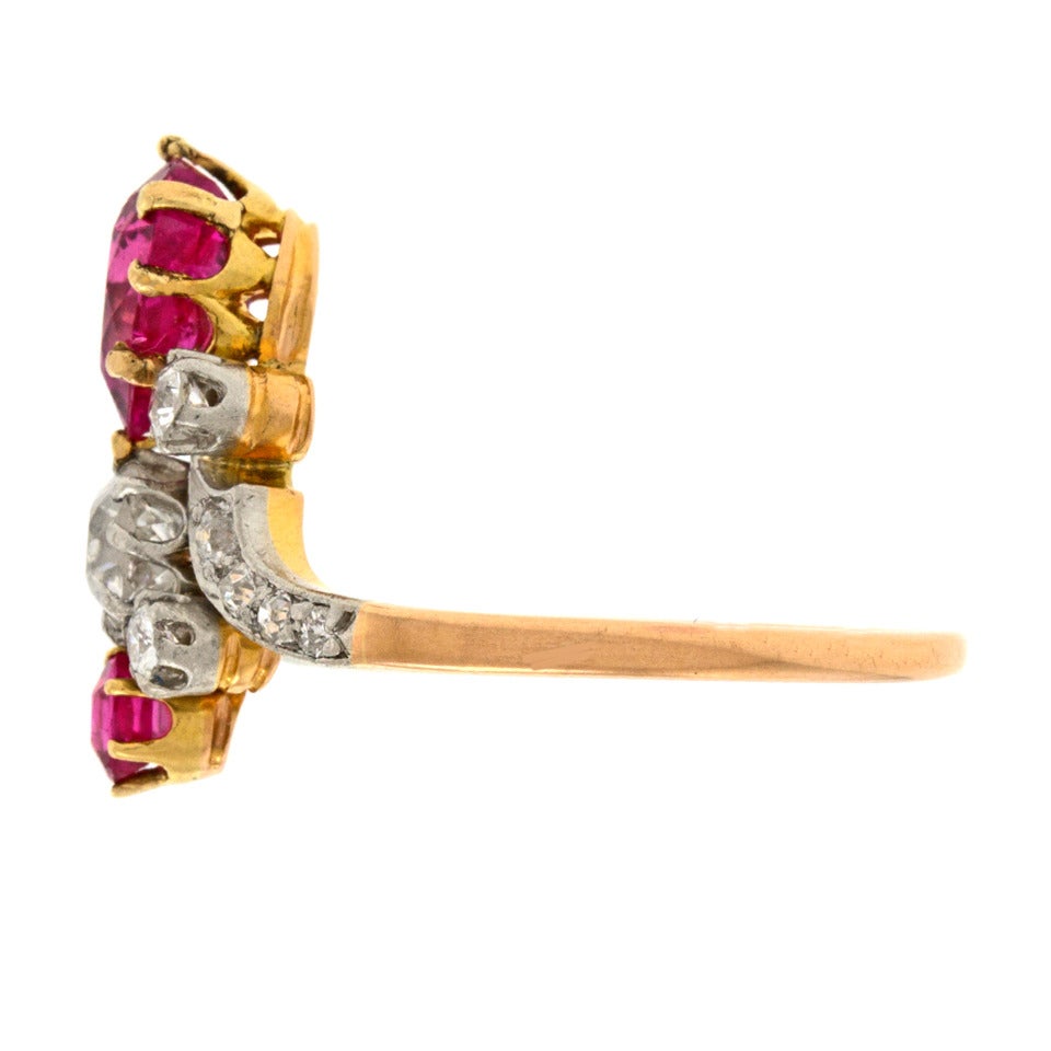 Antique Ruby Diamond Gold Crown Ring 2