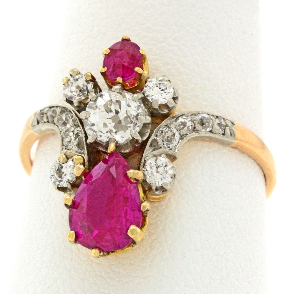 Antique Ruby Diamond Gold Crown Ring 4
