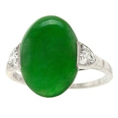 Antique F & F Felger Art Deco Natural Jade Diamond Ring