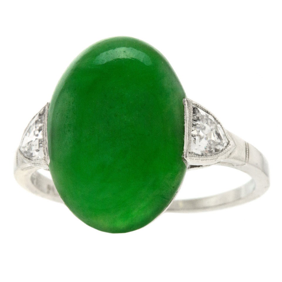 F & F Felger Art Deco Natural Jade Diamond Ring