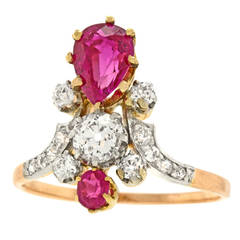 Antique Ruby Diamond Gold Crown Ring
