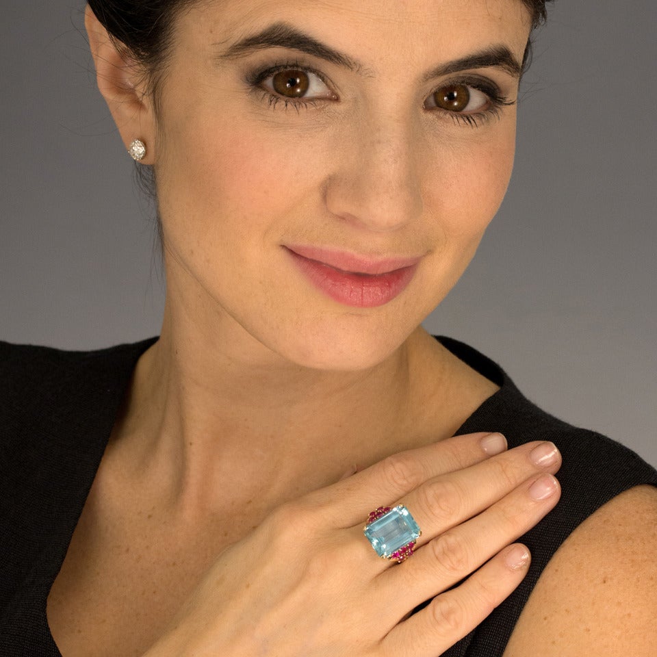 Retro Fifties Aquamarine and Ruby Ring