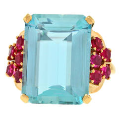 Retro Fifties Aquamarine and Ruby Ring