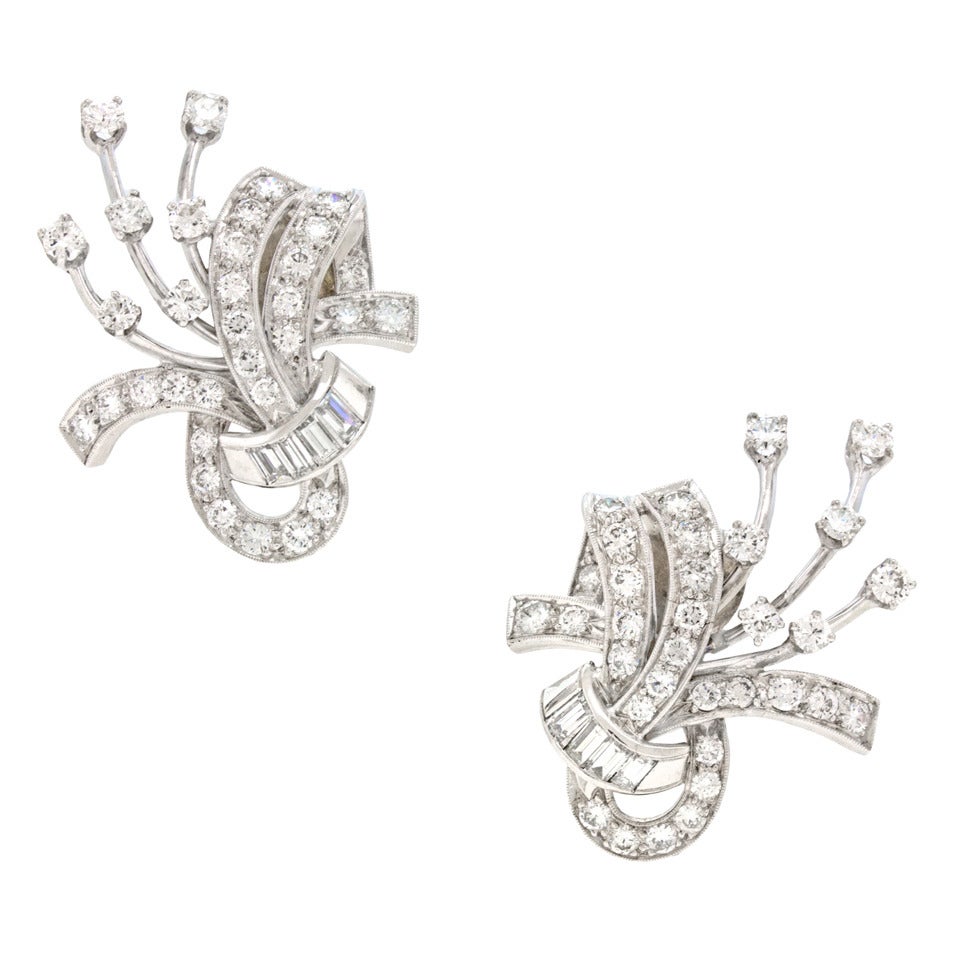 Elegant Fifties Diamond and Platinum Earrings 3