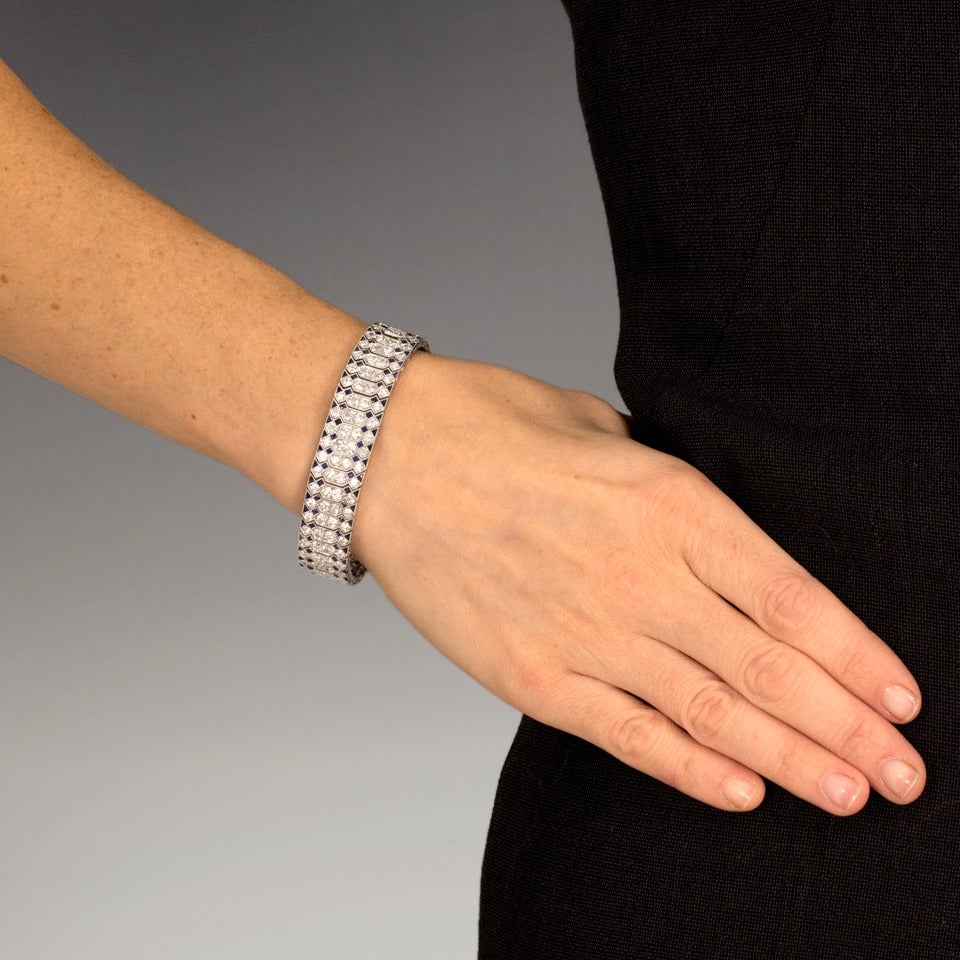 Women's Art Deco Diamond Sapphire Platinum Bracelet