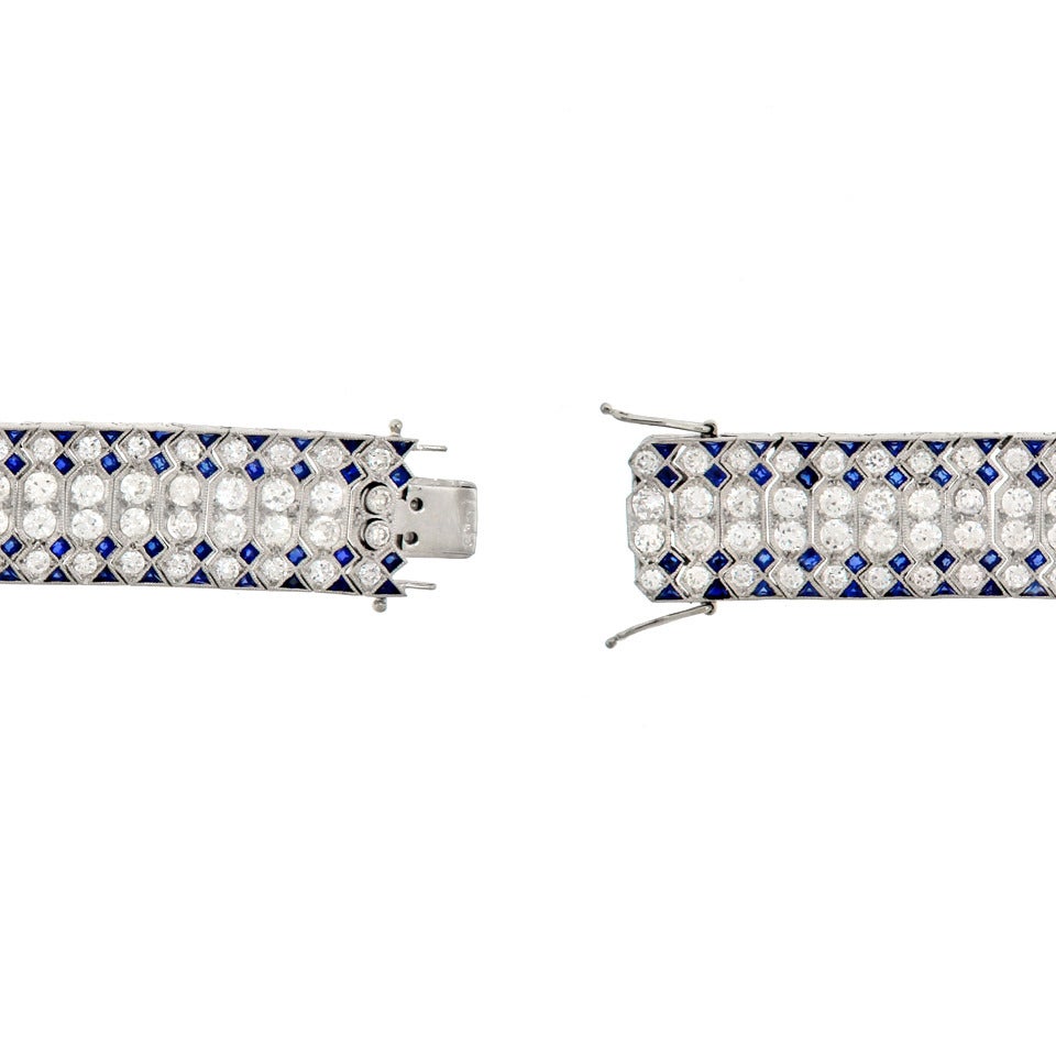 Art Deco Diamond Sapphire Platinum Bracelet 3