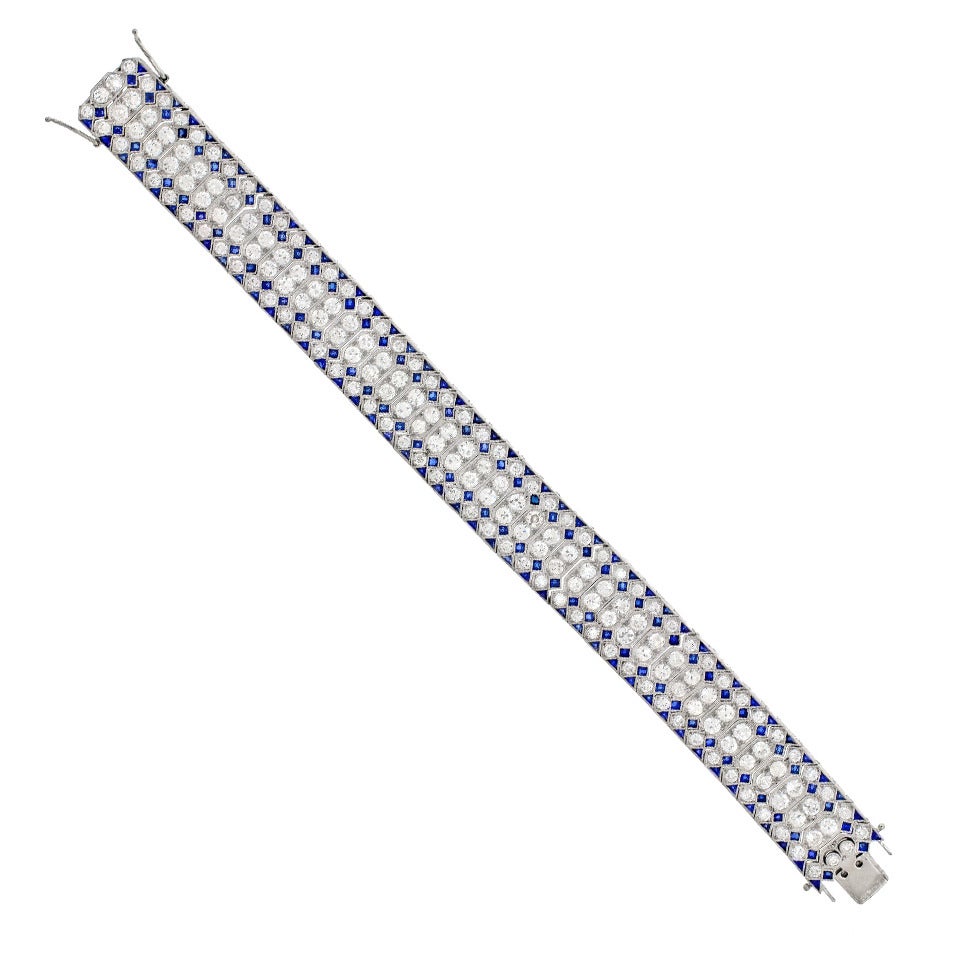 Art Deco Diamond Sapphire Platinum Bracelet 4
