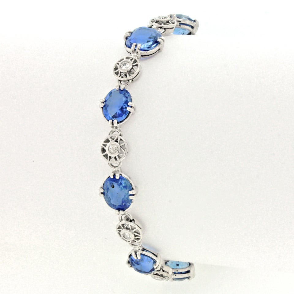 Art Deco Sapphire and Diamond Gold Bracelet In Excellent Condition In Litchfield, CT