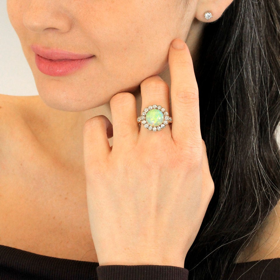 Antique Opal and Diamond Gold Ring