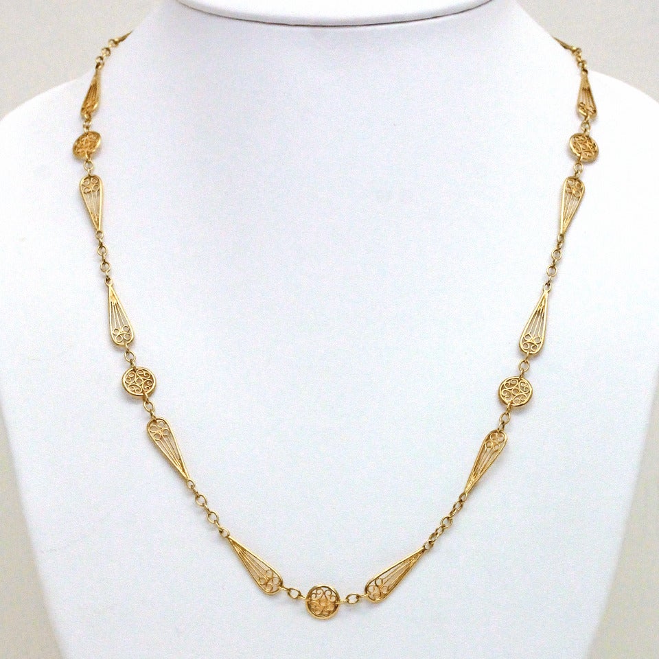 Antique French Gold Necklace with Handmade Elements at 1stDibs