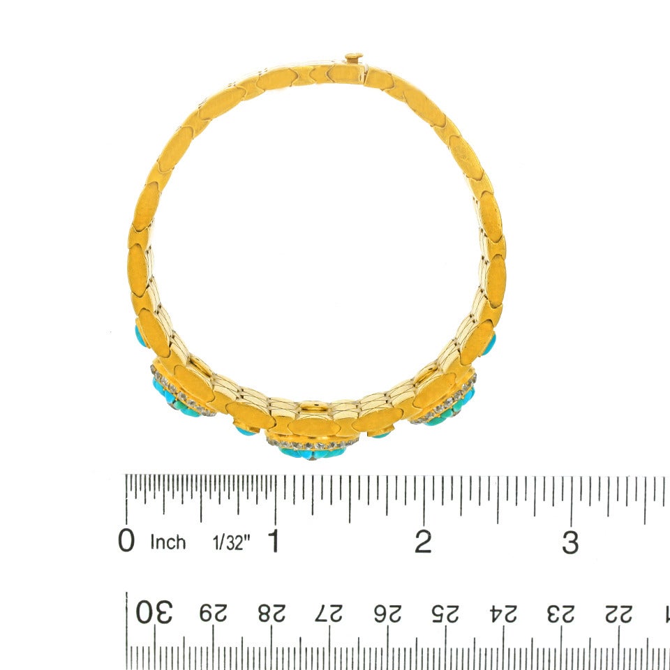 Women's Antique Persian Turquoise Diamond Gold Bracelet