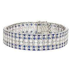 Art Deco Diamond Sapphire Platinum Bracelet