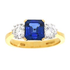 Sapphire Diamond Three Stone Gold Ring
