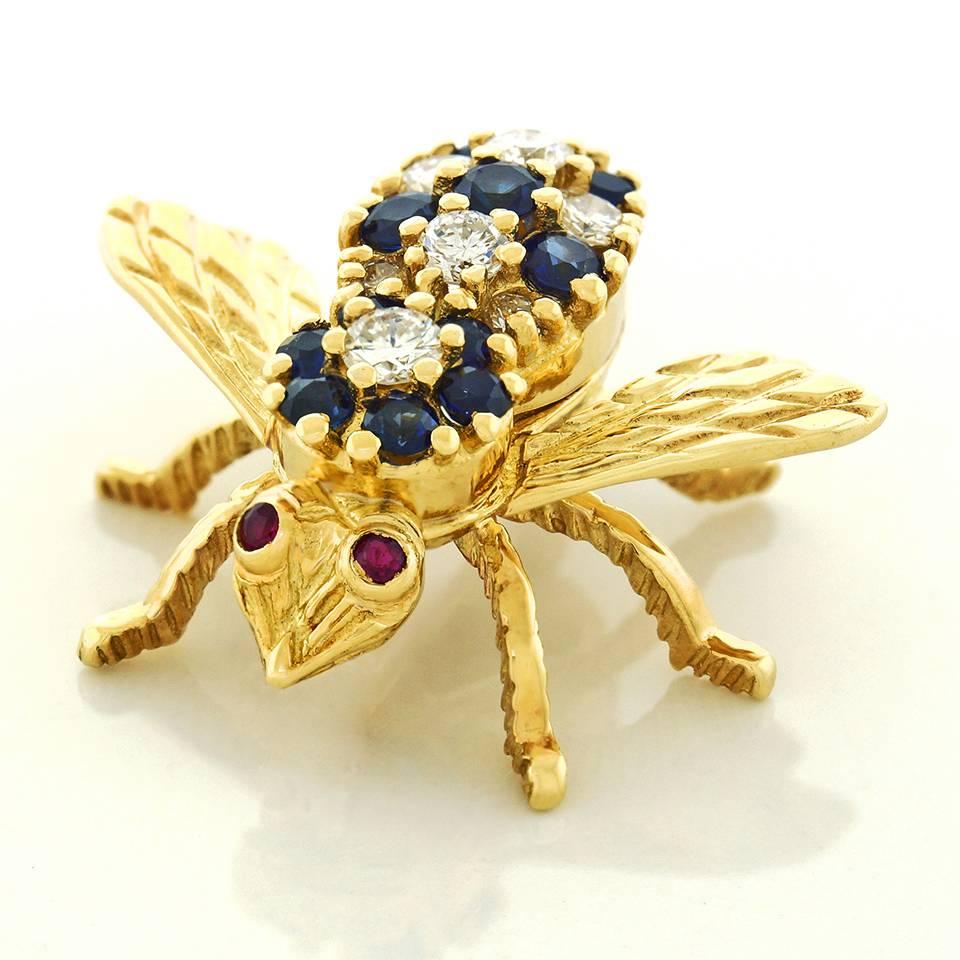 Herbert Rosenthal Sapphire and Diamond Gold Bee Pin In Excellent Condition In Litchfield, CT