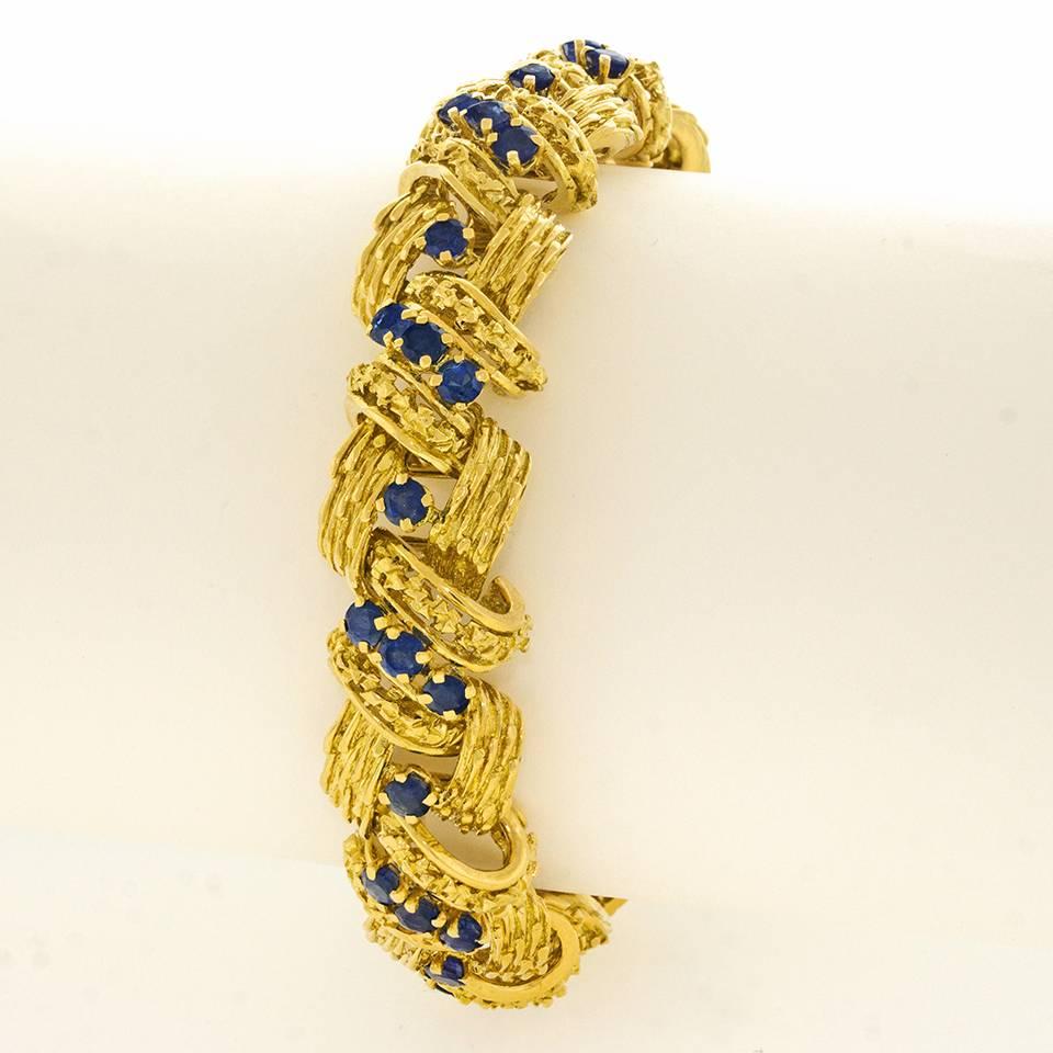Tiffany & Co. Retro Sapphire Gold Bracelet In Excellent Condition In Litchfield, CT