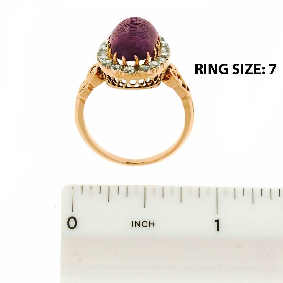 Antique Engraved Garnet Rosecut Diamond Gold Ring  1