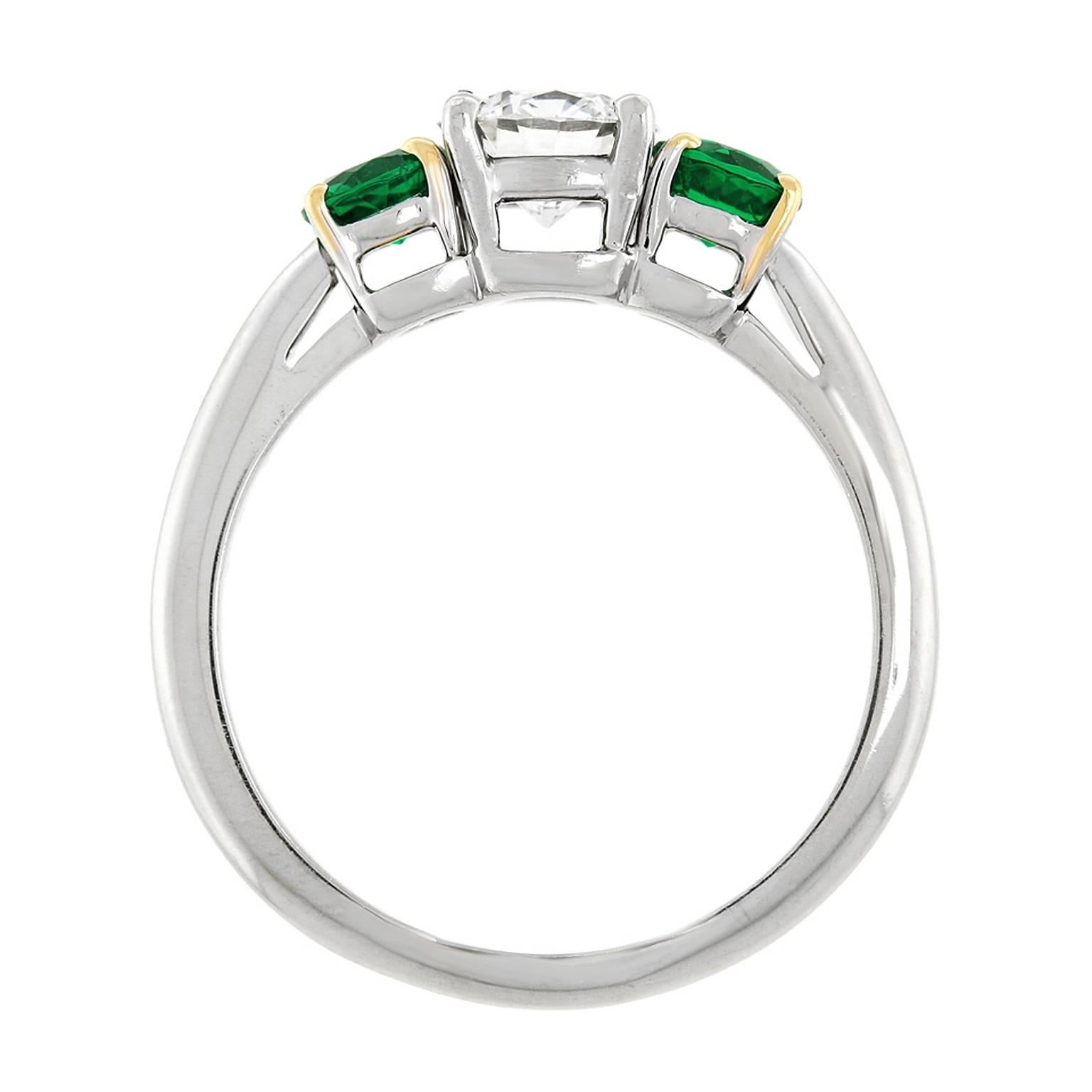 Women's Tiffany Diamond and Emerald Three-Stone Ring GIA
