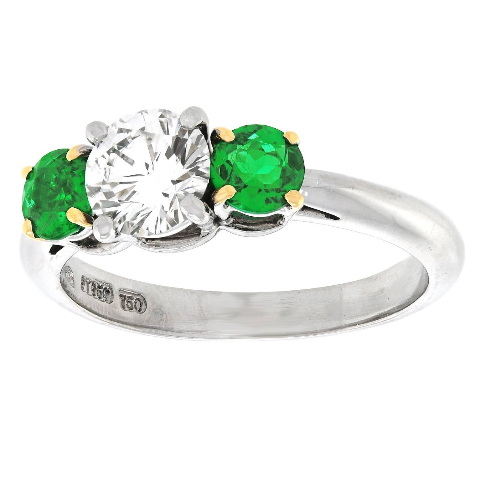Tiffany Diamond and Emerald Three-Stone Ring GIA