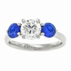 Three-Stone Sapphire Diamond Platinum Ring with GIA Report 5