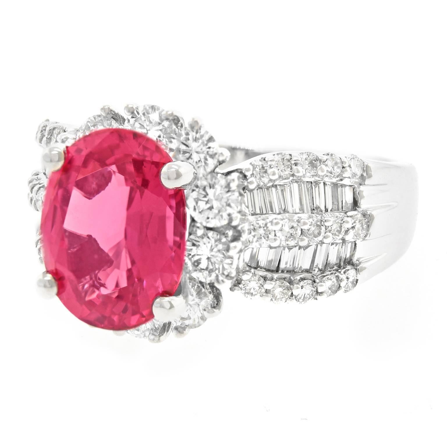 Fabulous 3.75 Carat GIA Cert Pink Spinel Diamond Gold Ring In Excellent Condition In Litchfield, CT