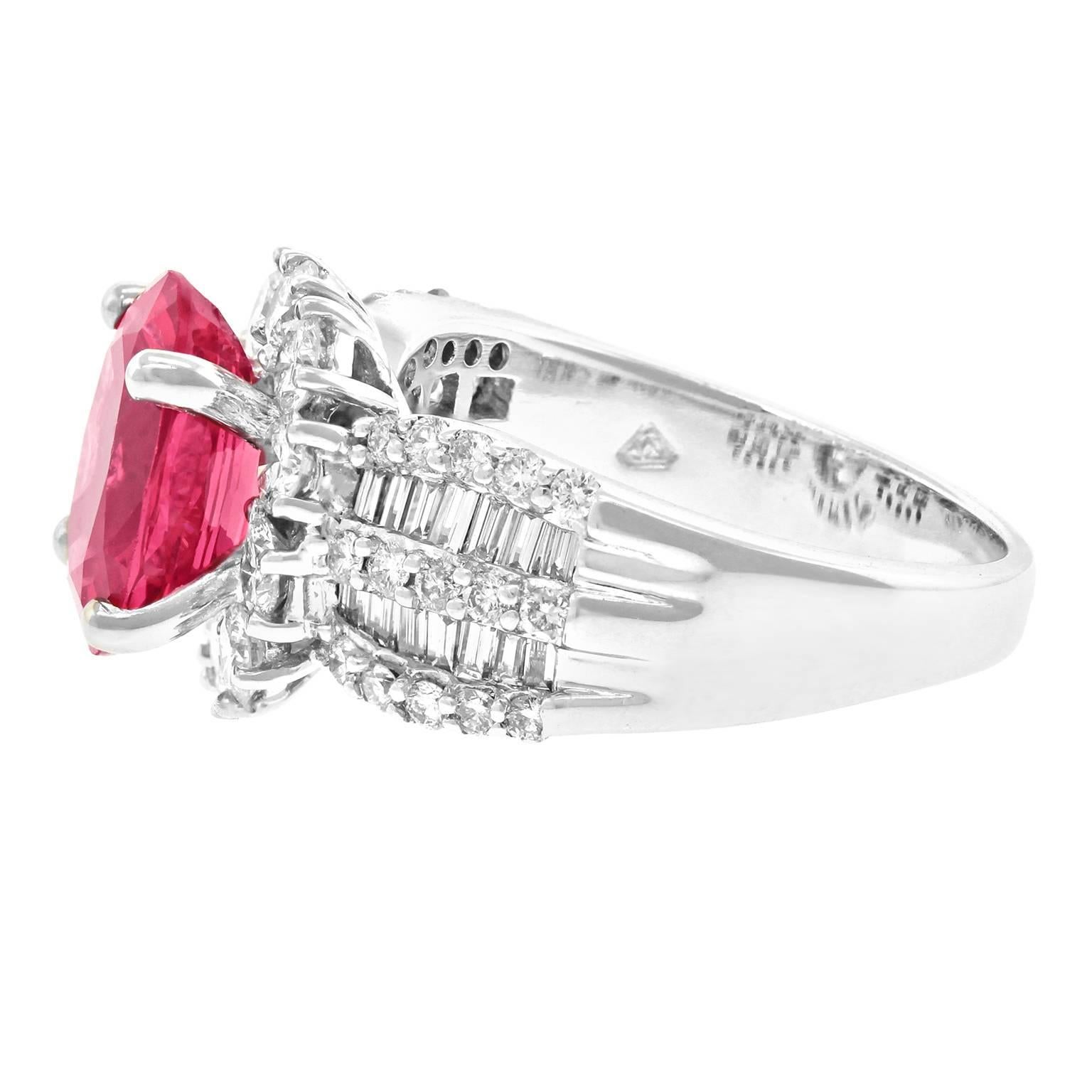 Fabulous 3.75 Carat GIA Cert Pink Spinel Diamond Gold Ring 3
