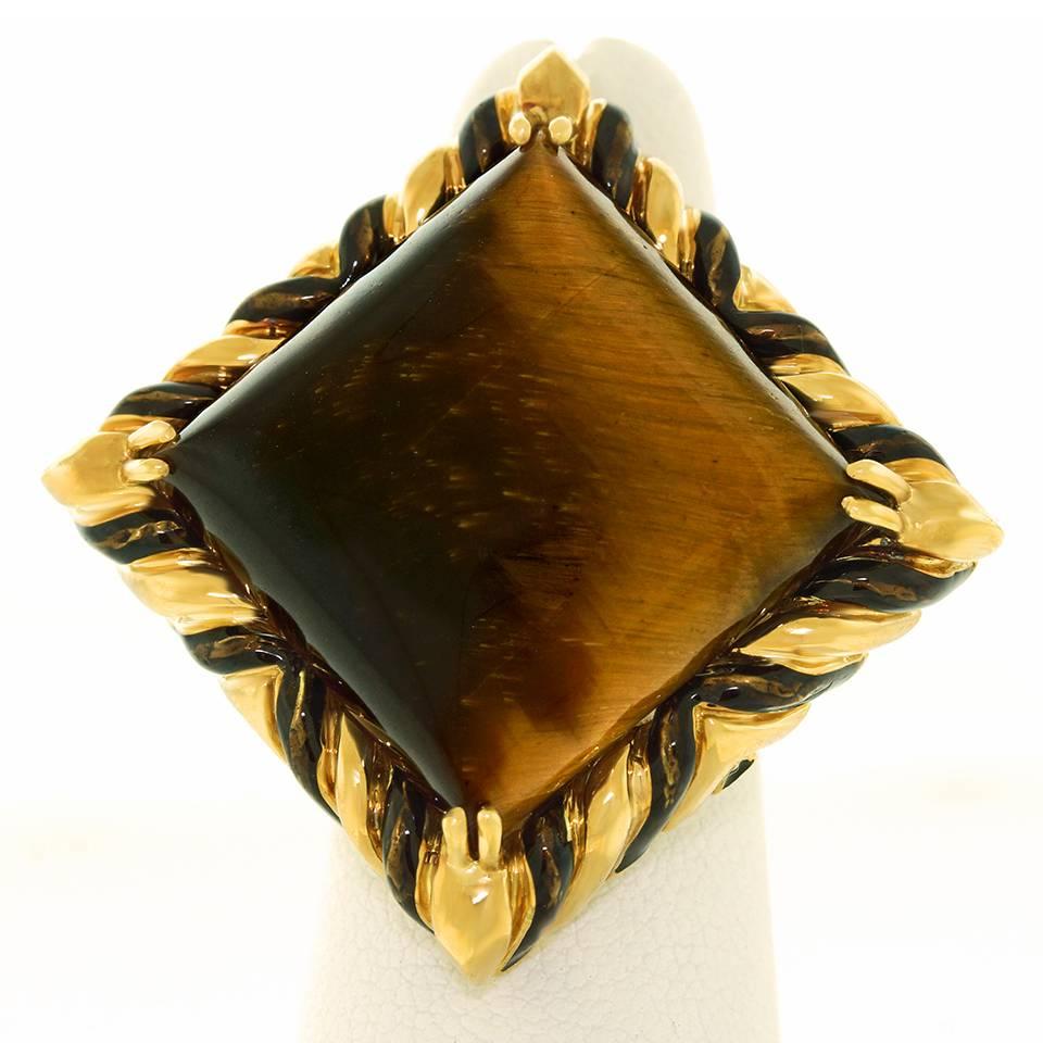 Fabulous David Webb Enamel and Tiger's Eye Gold Ring In Excellent Condition In Litchfield, CT