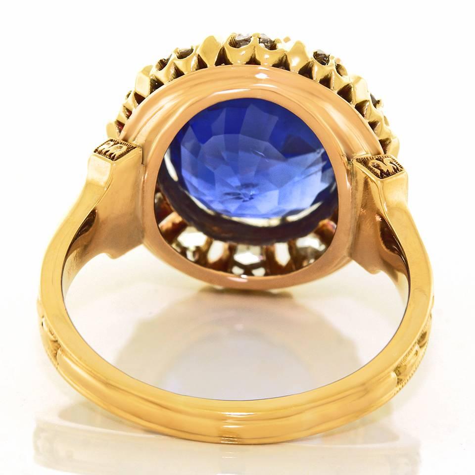 Women's Spectacular Antique 10.47 carat No Heat Burma Sapphire Ring in Gold