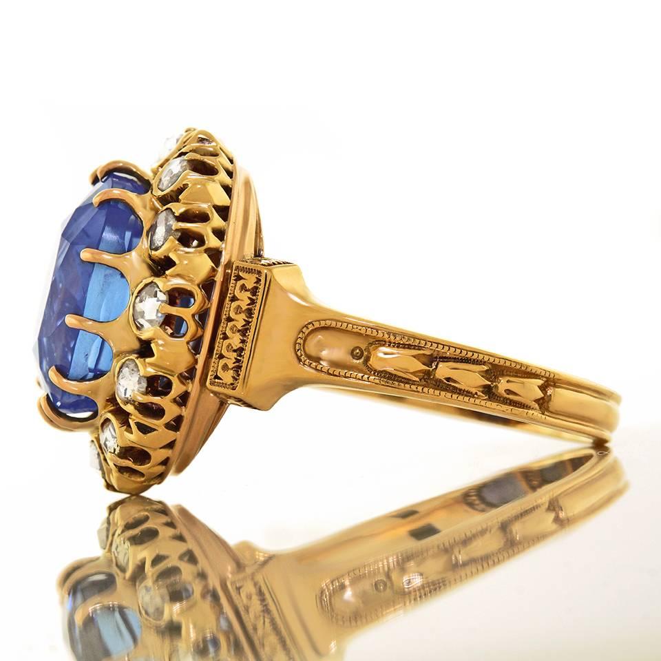 Spectacular Antique 10.47 carat No Heat Burma Sapphire Ring in Gold 2