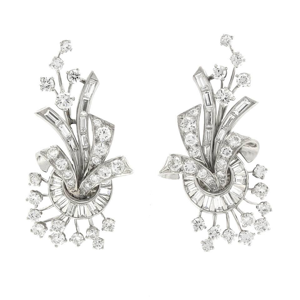 Elegant Fifties Diamond and Platinum Earrings