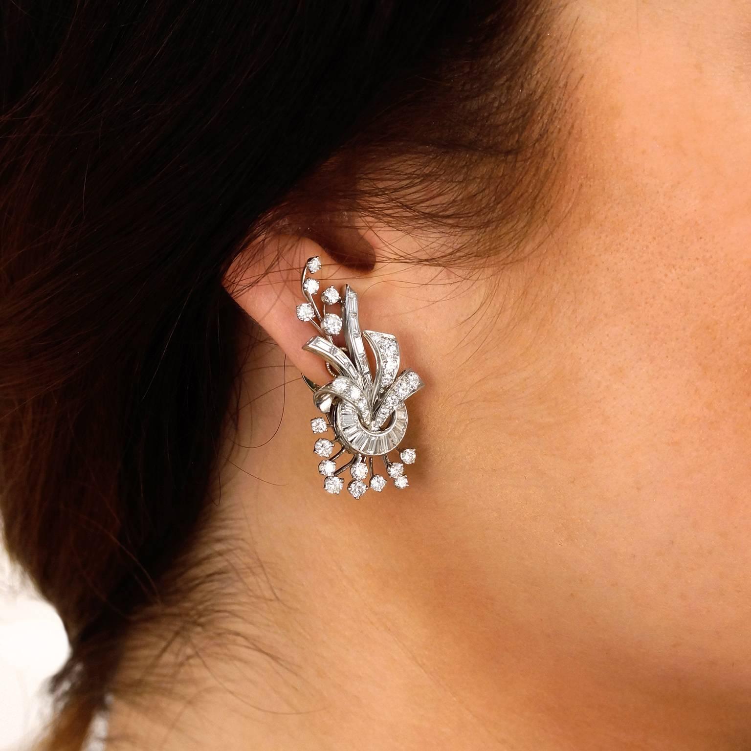 Women's Elegant Fifties Diamond and Platinum Earrings