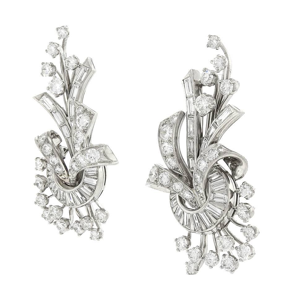 Elegant Fifties Diamond and Platinum Earrings 4